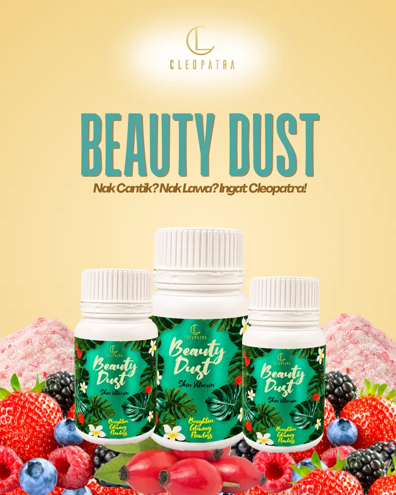 Cleopatra Beauty Dust: 3 botol bersama mixberries dan rosehip